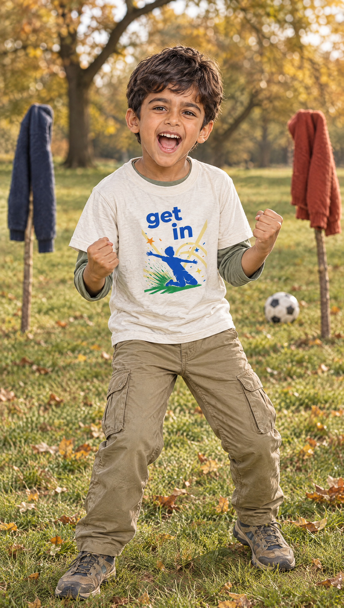 Get In! Kids Football T-Shirt – Goal Celebration Tee